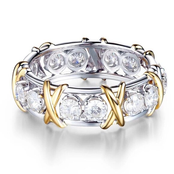 3/$35 Dazzling Two Tone Gold and Silver Alloy Ring Cubic Zirconia Diamond - Picture 4 of 7